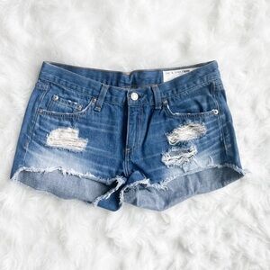 rag & bone JEAN Distressed Denim Cutoff Shorts Size 26 Raw Hem Mid Rise